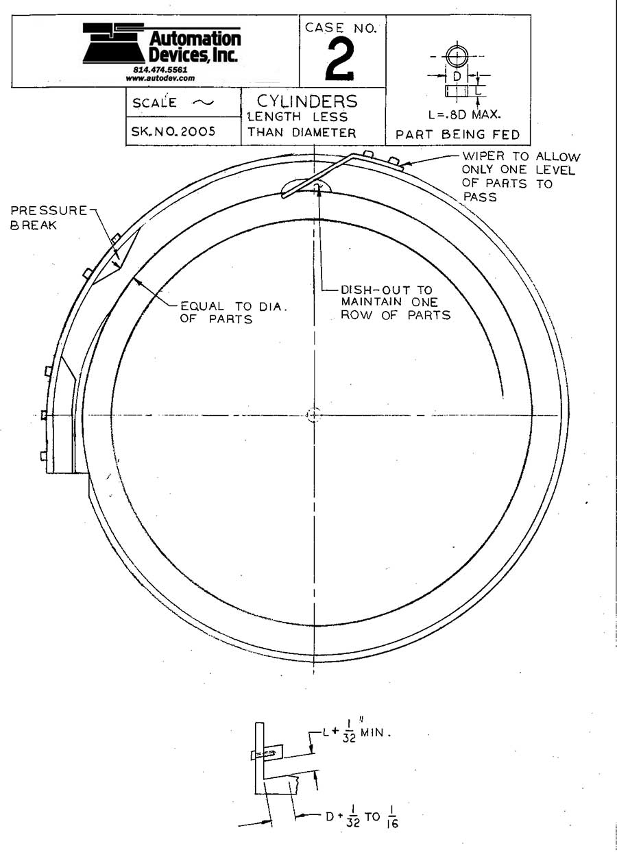 vibratory feeder bowl tooling instructions to orient cylindrical parts with diameter greater than length