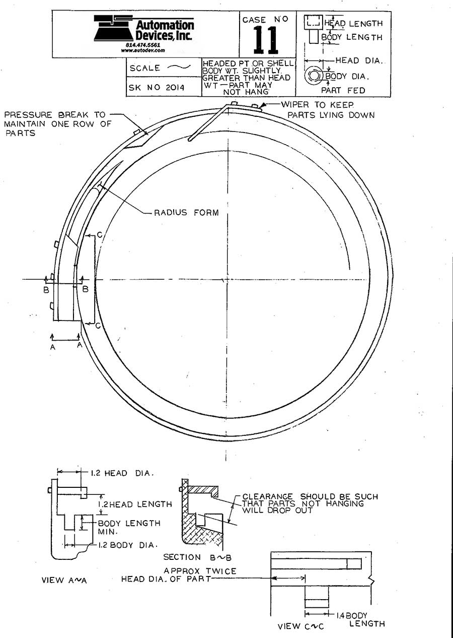 vibratory feeder bowl tooling instructions for headed part with body weight greater than head weight