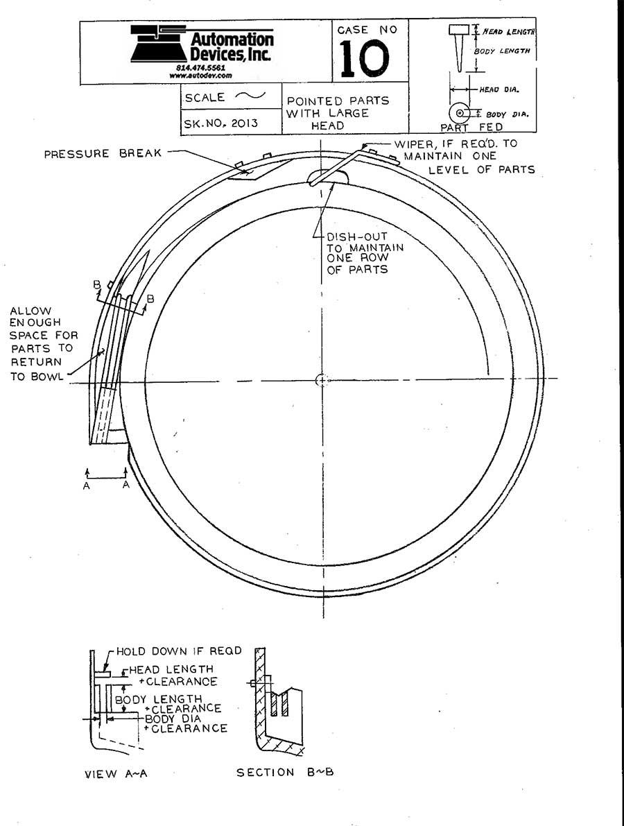 vibratory feeder bowl tooling instructions for pointed tapered parts with large diameter head